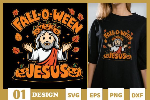 Fall-O-Ween Jesus Halloween Autumn SVG for T-Shirt Designs & Graphics